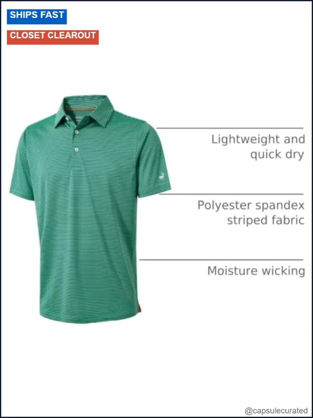 Striped Performance Polo Shirt Golf Tennis Quick Dry
